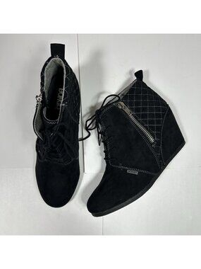 Bongo Womens Kedzie Ankle Boots Black Faux Suede Wedge Quilted Zipper Sz 10M